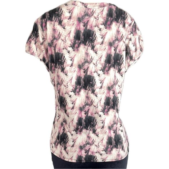 Worthington L Pink-Black-Cream Splash Print Scoop Neckline Short Sleeve Blouse - Picture 4 of 6